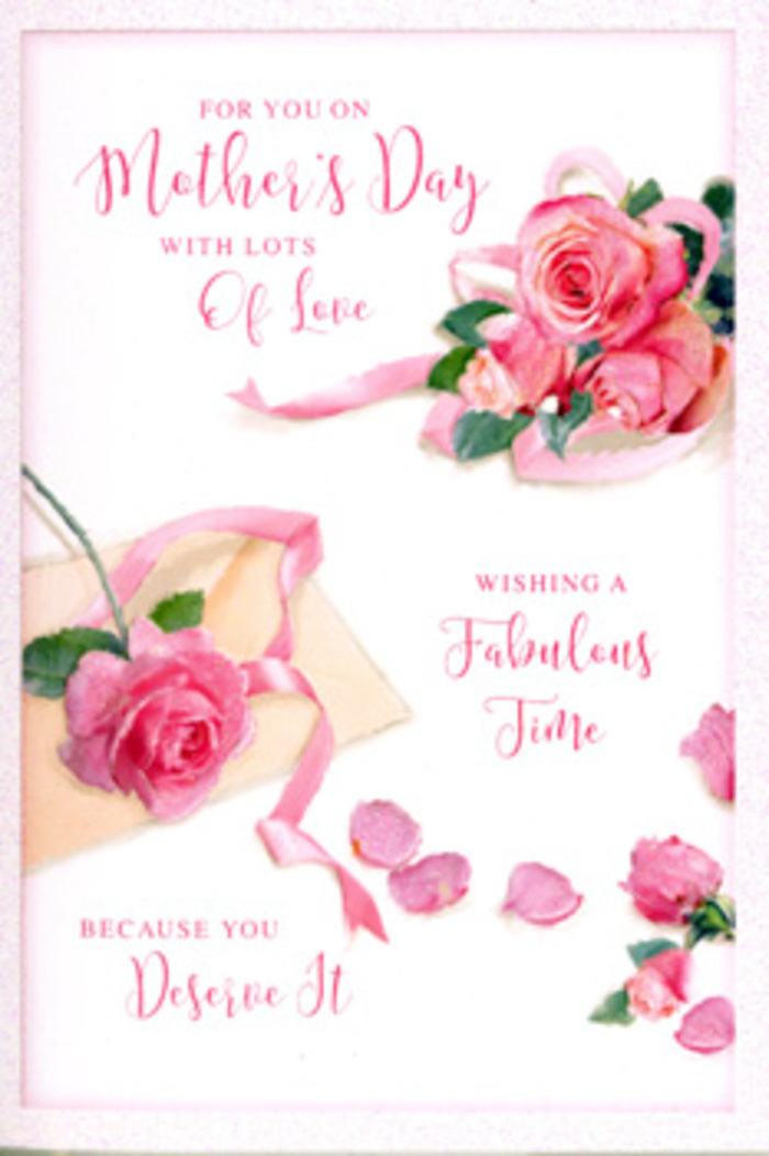 Spread across a clean, creamy-white card front, a collection of pink roses creates a serene, feminine tableau perfect for Mother's Day. The roses vary slightly in tone, from soft, shell-like blush to deeper, rosy pink, each bloom depicted at that perfect open stage when the petals form plush, concentric circles. Their velvety surfaces catch the light so gently that you can almost imagine brushing your fingers against them, much as you might touch a fresh bouquet delivered to a doorstep off Church Hill in Loughton. Around the main groupings, individual petals lie as though they have just drifted from the flowers, dotting the background in a loose, poetic pattern that adds movement and a sense of time passing. There is a subtle ribbon weaving through one of the larger rose clusters, its pastel shade harmonising with the blossoms, curving in an easy, graceful line that gives the impression of a carefully tied arrangement resting on the card. Flowing, hand-lettered calligraphy stretches across the design, its message of appreciation and gentle indulgence echoing the sentiment the roses convey visually. The light in the image feels soft and natural, as if filtered through sheer curtains on a spring afternoon, giving everything a warm, welcoming glow. The overall mood is calm, loving, and slightly nostalgic, calling to mind those cherished family gatherings in Loughton homes where a card, a bouquet, and a few quiet words are enough to make a mother feel seen, valued, and beautifully celebrated.