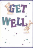 Radiating playful optimism and heartfelt warmth, this cheerful get well card features two dearly charming figures: a teddy bear poised atop the bold 'GET,' and a sprightly puppy nestled beneath the emphatic 'WELL,' both seeming to leap joyfully from the creamy background. Indigo and teal hues give the letters a lively prominence that stands in gentle contrast to the surrounding softness, conjuring the vibrant creativity found in Loughton's artisan shops. Delicate stars glimmer across the card in purple and blue, each one a fleck of hope meant to inspire recovery and resilience. The illustrated fur of the bear and puppy looks so plush and inviting that one might almost feel a comforting hug-much like the gentle assurance a thoughtful bouquet from a Loughton florist provides. More than just a message, this card acts as a soft salve for the soul, at once whimsical and sincere. Whether sent to a childhood friend on Traps Hill or a neighbour recovering nearby, it's a visual symbol of genuine comfort, kindness, and the supportive spirit found throughout the Loughton community.