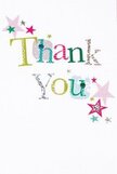 Gentle joy suffuses this thank you card, each detail carefully chosen to inspire a smile, reminiscent of receiving a kind gesture from a Loughton neighbour. The words 'Thank You' are displayed in spirited typography; each letter is alive with its own colour and texture-sparkling silver, bright yellow, lush green, and peaceful blue-just like a handpicked bouquet awaiting delivery across Loughton. Polka dots, fine stitched lines, and tiny clusters of stars in hues of pink, teal, and silver gently orbit the message, evoking a sense of delightful celebration familiar to anyone attending community events at Loughton Library or Epping Forest. The pristine white background lends the card a soothing clarity, while the playful arrangement of letters and stars ensures the design feels lively but uncluttered, much like a thoughtfully composed floral display. This card speaks of heartfelt gratitude, weaving together a touch of whimsy and deep sincerity-a perfect companion to flowers sent in thanks or as a mark of appreciation within the Loughton community, where thoughtful gestures are cherished and remembered.